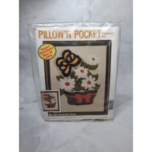 1979 McNeill Pillow 'N Pocket Stitchery Kit Butterfly Floral 8x10 Wall Hanging